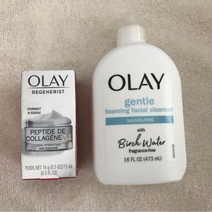 Olay Gentle Foaming Cleanser Regenerist Peptide Collagen cream .5 oz Makeup Bag
